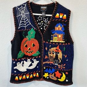 Vintage Black Halloween Embroidered Sweater Vest